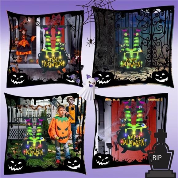 Halloween Lighted Garden Flag Led Solar Yard Flag 8 Modes Witch Feet Outdoor - Picture 7 of 7